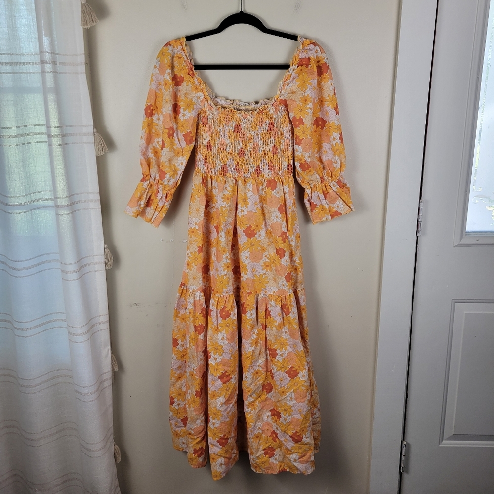 Charlie Holiday Amber Seventies Floral Print Smocked Puff Sleeve Midi Dress - Picture 5 of 11